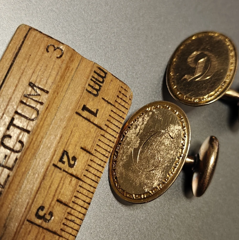 Antique 12K GF Yellow Gold Filled Oval Cufflinks With Monogram Letter d - Picture 8 of 8